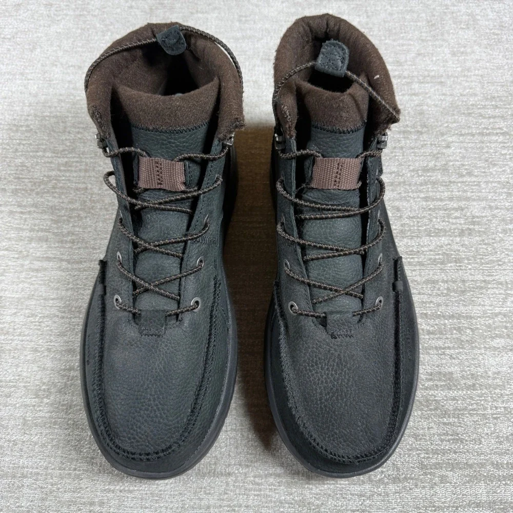Hey Dude Mens 11 Bradley Boot Leather Black Wool Lining Moc Toe Chukka Boots